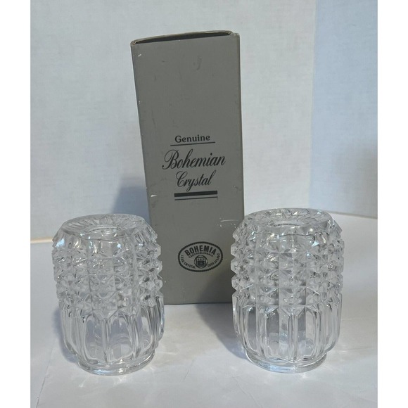 Bohemia Glass Crystal Taper Candle Holders -‎ Czechoslovakia - Picture 1 of 3